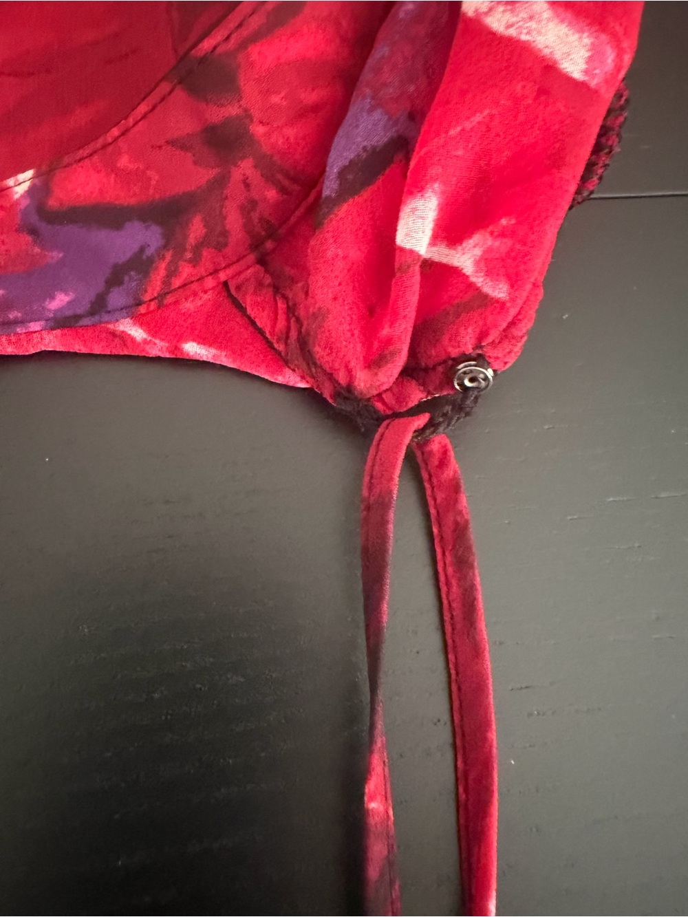 White House Black Market Black Sheer Blouse with Red Floral Print - Picture 7 of 7
